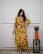Americanchoice Yellow Muslin Fabric Kurta & Pant Set - Image 4
