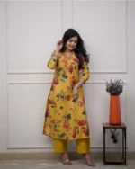 Americanchoice Yellow Muslin Fabric Kurta & Pant Set - Image 6