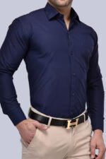 Americanchoice Men's Casual Slim Fit Navy Blue Shirt - Image 3