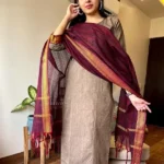 Americanchoice Beige Color South Cotton Golden Zari Thread Kurti With Pant & South Cotton Dupatta - Image 7