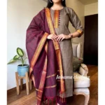 Americanchoice Beige Color South Cotton Golden Zari Thread Kurti With Pant & South Cotton Dupatta - Image 8
