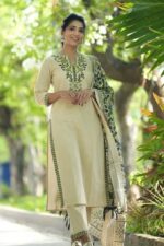 Americanchoice Cotton Embroidered Kurt With Pant & Khadi Silk Dupatta Set - Image 2