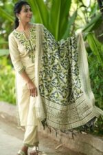 Americanchoice Cotton Embroidered Kurt With Pant & Khadi Silk Dupatta Set - Image 5
