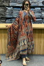 Americanchoice Cotton Anarkali Kurta With Pant & Dupatta Set
