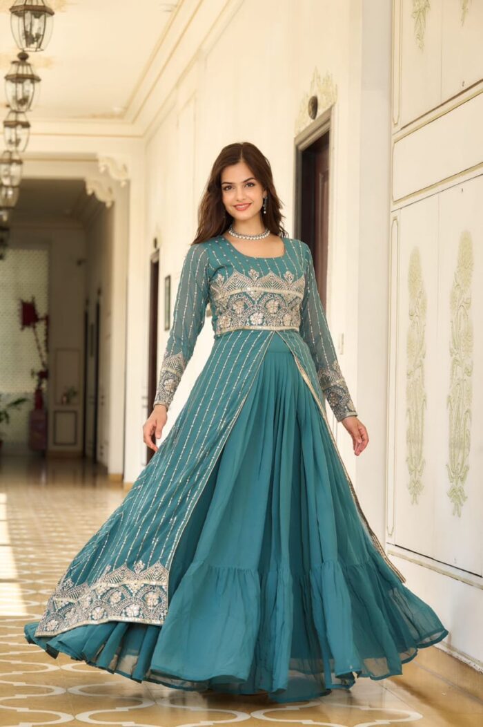 Americanchoice Fully Stitched Festival Choli with attached Shrug & Lehnga - Image 4