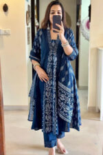 Americanchoice Blue Premium Cotton Kurta With Pant & Dupatta Set - Image 5