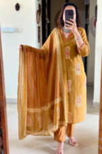 Americanchoice Cotton Brown Kurta With Pant & Dupatta Set - Image 2
