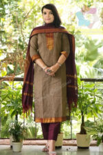 Americanchoice Brown with Maroon Handloom South Cotton Kurta and Pant Set - Image 4
