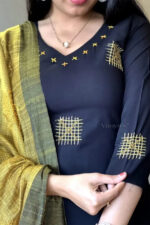 Americanchoice Black  Embroidered Cotton  Kurta And Pant Set With Silk Thread Work Dupatta - Image 3