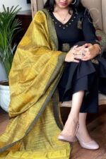 Americanchoice Black  Embroidered Cotton  Kurta And Pant Set With Silk Thread Work Dupatta - Image 5