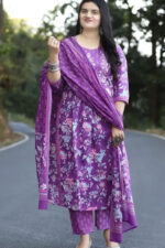 Americanchoice Purple Anarkali Kurta And Bottom Set With Dupatta Set For Women