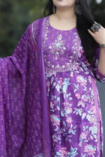 Americanchoice Purple Anarkali Kurta And Bottom Set With Dupatta Set For Women - Image 2