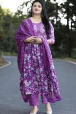 Americanchoice Purple Anarkali Kurta And Bottom Set With Dupatta Set For Women - Image 4