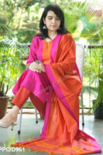 Americanchoice Rani With Orange Handloom South Cotton Kurta And Pant Set With South Cotton Dupatta - Image 3