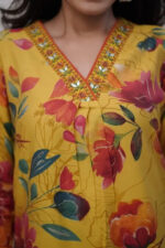 Americanchoice Yellow Muslin Fabric Kurta & Pant Set - Image 2