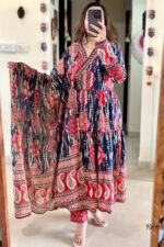 Americanchoice Anarkali Cotton Kurta With Pant & Dupatta Set