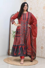 Americanchoice Cotton Jaipuri Print Kurta With Pant & Dupatta Set - Image 2