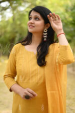 Americanchoice Yellow Handloom South Cotton Kurta and Pant Set with Kota Doria Dupatta - Image 2