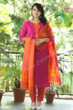 Americanchoice Rani With Orange Handloom South Cotton Kurta And Pant Set With South Cotton Dupatta