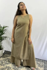 Americanchoice Olive Cotton Cut Sleeve Kurta & Palazzo Set
