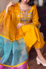 Americanchoice Embroidered Rayon Kurta With Pant & Three Shade Color Organza Dupatta Set - Image 2