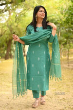 Americanchoice Rama Green Handloom South Cotton Kurta and Pant Set with Kota Doria Dupatta - Image 3