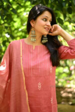 Americanchoice Pink Handloom South Cotton Kurta and Pant Set with Kota Doria Dupatta - Image 5