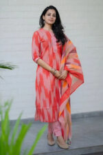Americanchoice Orange South Cotton Kurta With Pant & Dupatta Set