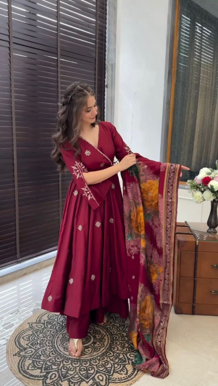 Americanchoice Fully Stitched Designer Pure Chinnon Dress Dupatta Set - Image 5