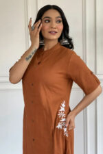 Americanchoice Brown Cotton Embroidered Kurta & Pant Set - Image 2