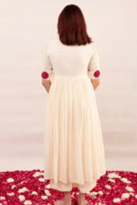 Americanchoice White Cotton Embroidered Naira Cut Kurta & Pant Set - Image 3
