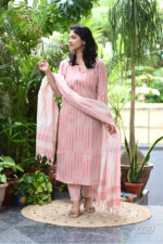 Americanchoice Handloom South Cotton Pink Kurta With Pant & South Cotton Dupatta Set - Image 2