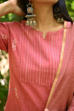 Americanchoice Pink Handloom South Cotton Kurta and Pant Set with Kota Doria Dupatta - Image 2