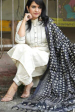 Americanchoice Off White Khadi Cotton Kurta and Bottom Set with Khadi Silk Dupatta