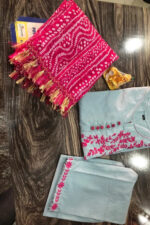 Americanchoice Grey Cotton Embroidered Kurta and Pant Set with Bandhani Print Dupatta - Image 2