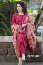 Americanchoice Pink Khadi Cotton Embroidered Kurta With Pant & Khadi Silk Dupatta Set - Image 2