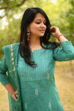 Americanchoice Rama Green Handloom South Cotton Kurta and Pant Set with Kota Doria Dupatta - Image 4