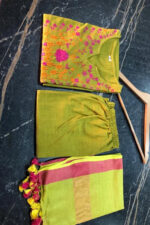 Americanchoice Green Handloom Cotton Embroidered Kurta & Pant Set With Linen Dupatta - Image 2