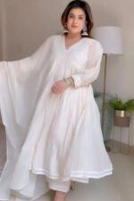 Americanchoice White Embroidered Chanderi Kurta With Lining Inside Along With Pant & Chanderi Dupatta Set