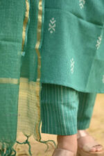 Americanchoice Rama Green Handloom South Cotton Kurta and Pant Set with Kota Doria Dupatta - Image 5