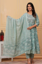 Americanchoice Cotton Green Kurta With Pant & Dupatta Set