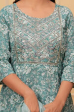 Americanchoice Cotton Green Kurta With Pant & Dupatta Set - Image 5