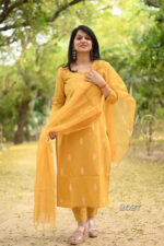 Americanchoice Yellow Handloom South Cotton Kurta and Pant Set with Kota Doria Dupatta - Image 6