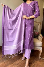 Americanchoice Purple Handloom South Cotton Kurta With Pant & South Cotton Dupatta Set