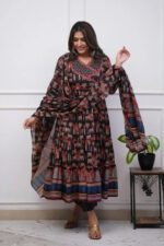Americanchoice Cotton Anarkali Kurta With Pant & Dupatta Set