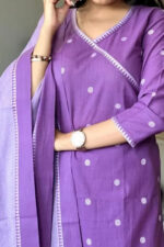 Americanchoice Purple Handloom South Cotton Kurta With Pant & South Cotton Dupatta Set - Image 2