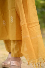 Americanchoice Yellow Handloom South Cotton Kurta and Pant Set with Kota Doria Dupatta - Image 7