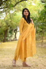 Americanchoice Yellow Handloom South Cotton Kurta and Pant Set with Kota Doria Dupatta - Image 3