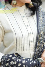 Americanchoice Off White Khadi Cotton Kurta and Bottom Set with Khadi Silk Dupatta - Image 4