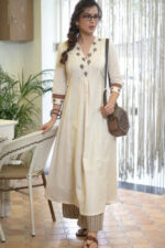 Americanchoice Off White Classy Cotton Embroidered Kurta & Pant Set - Image 3